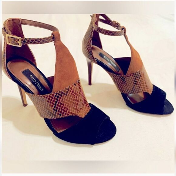 BRAND NEW WHITE HOUSE BLACK MARKET COLORBLOCK SNAKE-PRINT HEELS SANDAL - Picture 14 of 15